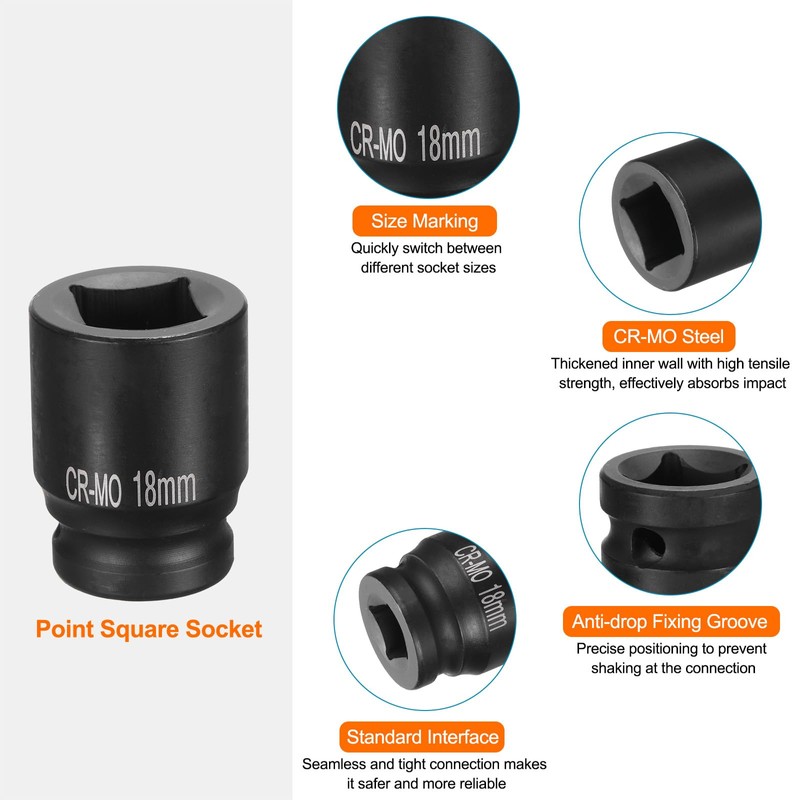 sourcing map 4 Point Square Socket 1/2" Drive 18mm Metric