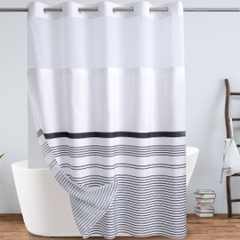 KONZENT Black and White Boho Shower Curtain Black Striped Hotel Fabric No Hook Shower Curtain Machine Washable with Snap in Liner for Bathroom Bathtubs Spa Shower Curtain(71" (W) X 74" (H))