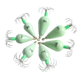 7Pcs Luminous Squid Jig Hooks 12 Needles  Squid Jigs Kit Fluorescent Cuttlefish Sleeve Jig Octopus Lures Hard Fishing Baits