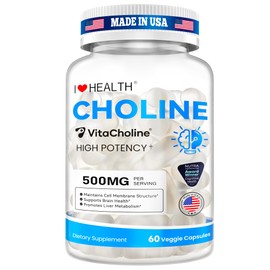 Award Winner -Clinically Dosed 500mg VitaCholine ® - 60 Caps - Liquid Choline Supplement –Support Pregnancy & Baby Brain & Liver Health LDL & HDL Level - Cognitive Health - Made in USA