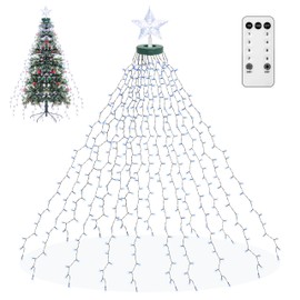 Christmas Tree Fairy Lights with Stars, 410 LEDs, Christmas Lighting, Christmas Light Net with Remote Control, 2 m Christmas Tree Light with Ring for Indoor and Outdoor Use, Cool White