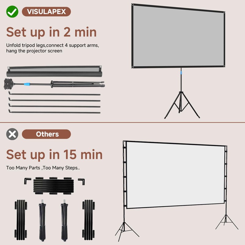 Projector Screen with Stand, 80 Inch Portable Projector Screen Outdoor