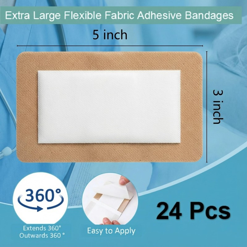 Geiserailie 24 Pcs Extra Large Flexible Adhesive Bandages,5" x 3"