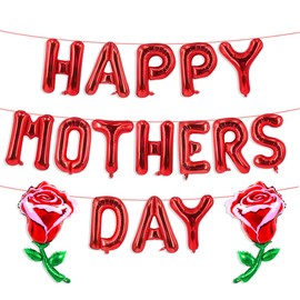 Happy Mothers Day Balloons 16inch Red Leter Balloons Mothers Day Balloons Red Rose Balloons for Mothers Day Decorations