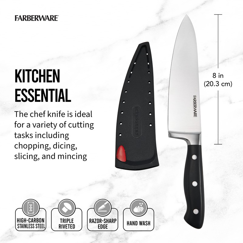 Farberware Edgekeeper 8-Inch Forged Triple Riveted Chef Knife with Self-Sharpening