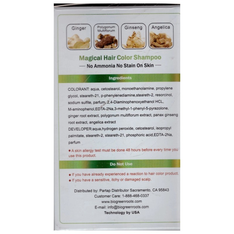 Natural Black Hair color Shampoo BIOGREEN ROOTS Ammonia-Free Herbal Hair