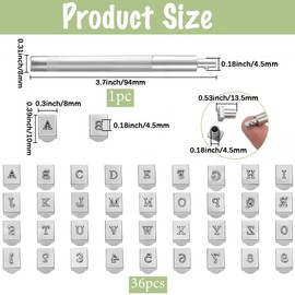 Beebeecraft 1 Set 36Pcs 4.5mm Alloy Leather Stamping Tool Set Letter and Number Stamp Kit Imprinted Metal Punching Tools for Leather Belt Bag Hat Shoes Craft Jewelry Marking