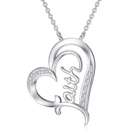 LWXIE Diamond Faith Necklace for Women 925 Sterling Silver Religious Faith Heart Pendant Necklace with Lab Grown Diamond Christian Jewelry Gifts for Her