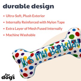 Huxley & Kent for Dogs | It's My Barkday Bone (Small) | Birthday Funny Dog Toy | Power Plush Dog Toy with Squeaker | Dog Gift | Fun, Durable, and Safe | H&K Squeaky Dog Toy