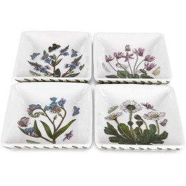Portmeirion Botanic Garden Square Mini Plates | Set of 4 Mini Dishes | Assorted Floral Motifs | Made from Porcelain | 3 Inch | Dishwasher and Microwave Safe