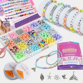 WuikerDuo DIY Beads Set, Letter Beads for Children, Jewellery Bracelet, Necklaces, String Making Kit, Bracelets Art Craft Kit for Girls Children