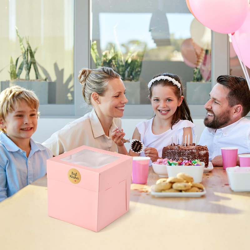 DOYIDE 12Pcs 8x8x8 Inches Cake Boxes, Pink Square Bakery Boxes