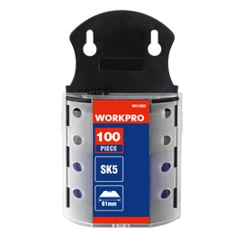 WORKPRO WORKPRO Trapezklingen Set, 100-tlg. 0.6MM Klingenstärke SK5 Edelstahl im Spender,Ersatzklingen für Klapp Messer
