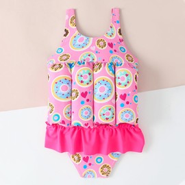 IDOPIP Kids Baby Girls Float Suit Donut Floatation Swimsuit with Adjustable Buoyancy Bathing Swimwear Toddler One Piece Swimming Suit Summer Sleeveless Swim Vest Jacket Dress Pink Donut 6-9 Months