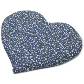 Leinsamenkissen Herz ca. 30x25cm - Bio Stoff Blümchen-blau - Wärmekissen - Körnerkissen für Mikrowelle und Backofen