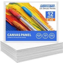 FIXSMITH Canvases for Painting - 6x8 inch Painting Canvas Boards,Super Value 12 Pack,100% Cotton,Back to School,Primed,Acid Free,Suitable for Professionals,Artists,Beginners,Hobby Painters,Students & Kids
