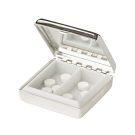 EDZARD Elegante scatola per pillole Lydia (5 x 5 cm) con specchio, 2 scomparti, color argento, protetto dall'ossidazione