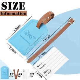Yeyeplum 4 Pcs Colored PU Leather Luggage Tags for Suitcases Travel Bag Tags with Privacy Cover Name Card for Women(Light Blue)