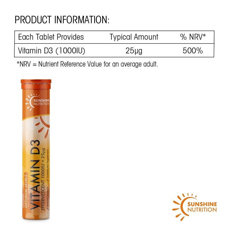 Sunshine Nutrition Vitamin D Effervescent Tablets - Dissolvable High Strength