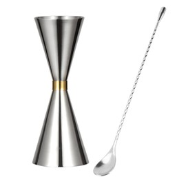 LIKENNY Jigger Cups Graduated 30ml/45ml Cocktail Measuring Cups Stainless Steel Measuring Cups Bar Spoons Set of 2 Bartender Barware Cocktail Measuring Cups