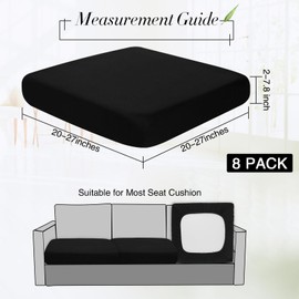 Newwiee Newwiee 8Pcs Patio Cushion Covers Stretch Outdoor Cushion Cover Replacement for Patio Furniture Sofa Couch Slipcovers, Soft Flexibility Washable Furniture Protector(Waterproof Pure,Black)