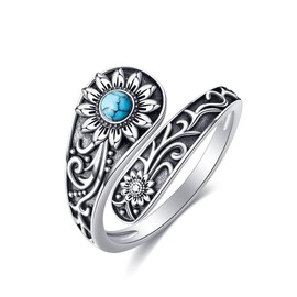 URONE Sunflower Spoon Ring 925 Sterling Silver Sunflower Turquoise Ring Sunflower Turquoise Jewellery Gifts for Women US Size #8, No Gemstone