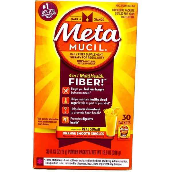 Metamucil Fiber Singles Smooth Texture Orange - 30 Packets, 12.9 Ounce (Pack of 1)