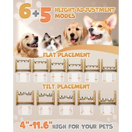 Jovrun Elevated Dog Bowls, Adjustable Raised Dog Bowls Stand for Medium Dogs and Cats, Durable Bamboo Dog Feeder with Stainless Steel Bowls and Non-Slip Feet, Dog Food Bowls for Medium Dogs Cats