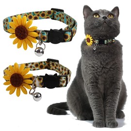 Impoosy 2 Pack Sunflower Cat Collars Breakaway Kitten Adjustable Safety Collar with Bell 7"-11"