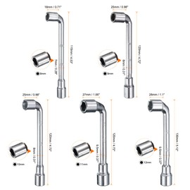sourcing map 5pcs L Shaped Angled Hex Socket Wrench 8/9/10/11/12mm 45# Steel Double Ended Metric 6 Point Tubular Socket Spanner for General Repairing, Pipeline, Bicycle Car Maintenance