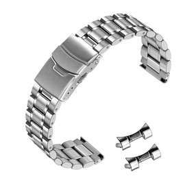Hstrap 20mm Brushed Watch Band, Curved End Straight End Metal Watch Bands Strap Quick Release Replacement Bracelet with Double Folding Buckle Silver for Men Women
