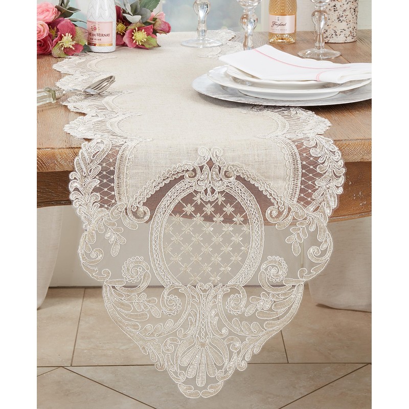 Timeless Beauty Embroidered Lace Table Runner