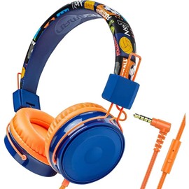 Headphones for Elementary School Children HD Microphone Adjustable Foldable Stereo Sound Volume Limiting Wired Headphones for Online School Movies Music with Microphone Learning (Orange)