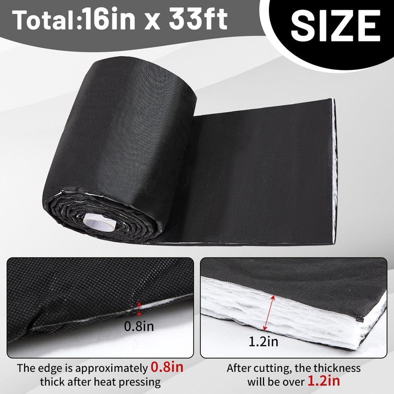 Maasechs 16in X 33ft，1.18in Thick Van Insulation Soundproof Thermal Barrier