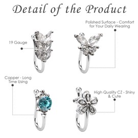 CrazyPiercing Fake Nose Ring CZ African Nose Cuffs Gold/Silver/Rose Gold Faux Septum Nose Rings Clip on Nose Jewelry for Woman Non Pierced Jewelry, Adjustable, Copper, cubic-zirconia