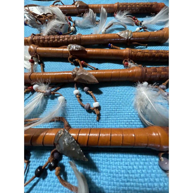 1 ONE Navajo talking stick 14" w/dangle beads & Stone