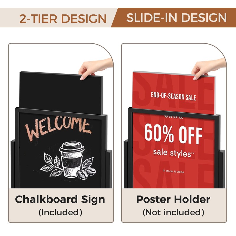 SELEAD 2 Tier Poster Stand with Double Sided Chalkboard -