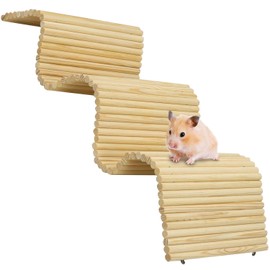 QWORK Hamster Climbing Ladder Wooden Suspension Bridge – 2 Pack Large 26.4" × 7.9" Natural Beechwood, House, Tunnel, Ramp, Bridge for Guinea Pigs, Hedgehogs, Gerbils, Chinchillas, Small Rabbits