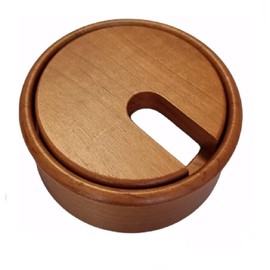 Gedotec Cable grommet, cherry wood, lacquered, plain, 1 piece round cable ducts, cable socket drill diameter 80 mm, cable guide for gluing into worktop, desk duct, cable passage