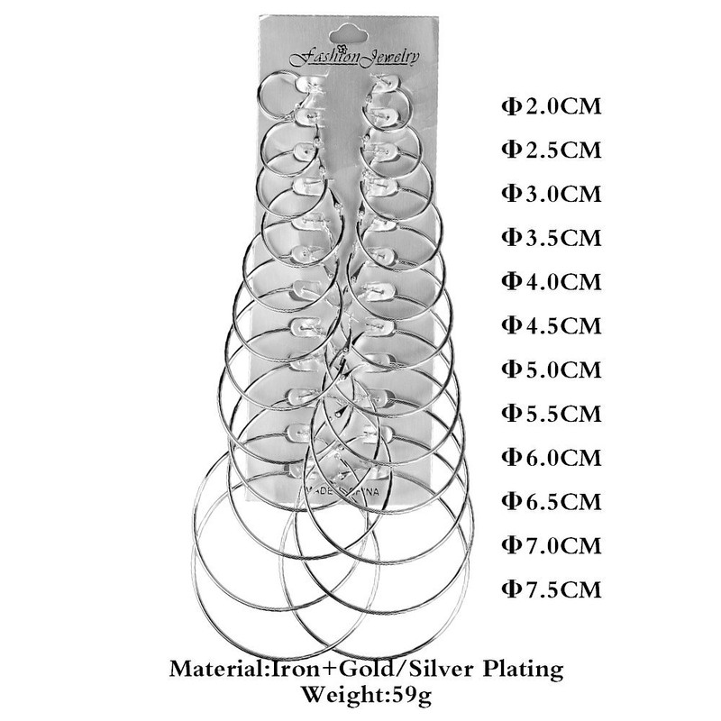 12 Pairs Hoop Earrings Set Big Circle Earring Fashion Jewelry