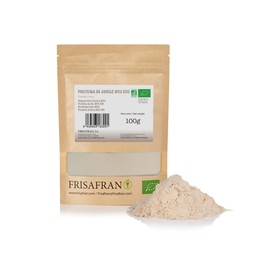 FRISAFRAN | Bio Reisprotein 100g | Quelle für pflanzliches Protein | natürlich | Veganes | Glutenfreies | Rohprotein | konzentriertes aus braunem Reis | Öko Anbau | veganes Eiweiss | Reisproteinisolat