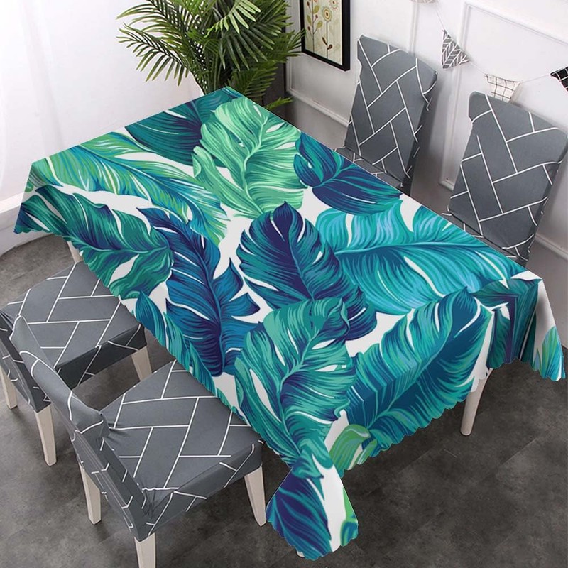 Walmsco Tablecloth Blue Green Palm Leaves Decor For Dining Room