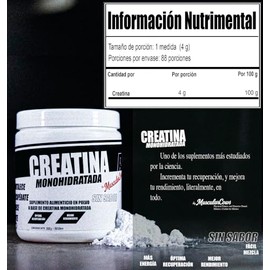 MUSCREATINE Creatina Monohidratada de alta pureza 350g | Sin sabor | Cero azúcar | 88 porciones | Suplemento alimenticio vegetariano | Creatina natura