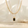 XYWstore Women's Alloy Double-Layer Square Pendant Cuban Chain Necklace, Gold
