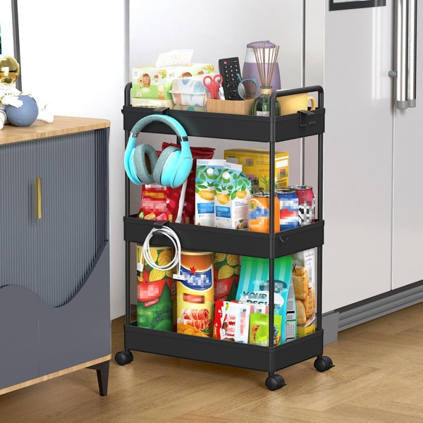 SOLEJAZZ 3 Tier Rolling Storage Cart with Wheels Slim Craft
