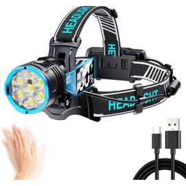 JIEYOUTA Lámpara de Cabeza LED Multifuncional, 10 Modos Luz, Batería Alta Capacidad, Impermeable, Sensor de Movimiento y Función de Carga USB. Ideal para Camping, Senderismo y más