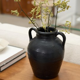 Wild Works Bailey Amphora Ceramic Pot Vase with 2 Handle Rustic Vintage Terracotta Vase Antique Flower for Living Room, Entrance,Wabi-sabi Decorations, Centerpiece and Table Deocration