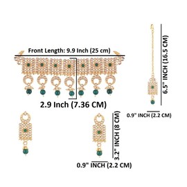 Efulgenz Conjunto de joyería india, gargantilla Kundan de perlas de imitación, collar y pendientes Maang Tikka Head Chain Bollywood para boda, Cobre aleado, no conocido,