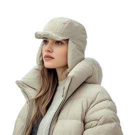 Clakllie Men's Trapper Hat Windproof Earflap Skull Cap Unisex Winter Hat with Visor Bicycle Motorcycle Earflaps Cap,Beige