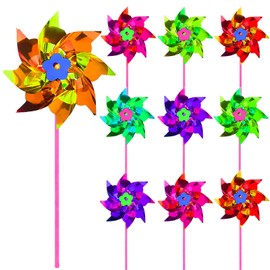 30Pcs Windmills for Garden Bird Scarers, 6 X 14Inchs Rainbow Windmill Spinners, Reflective Pinwheels for Pigeon Deterrent for Outside Patio Lawn Spring Decor